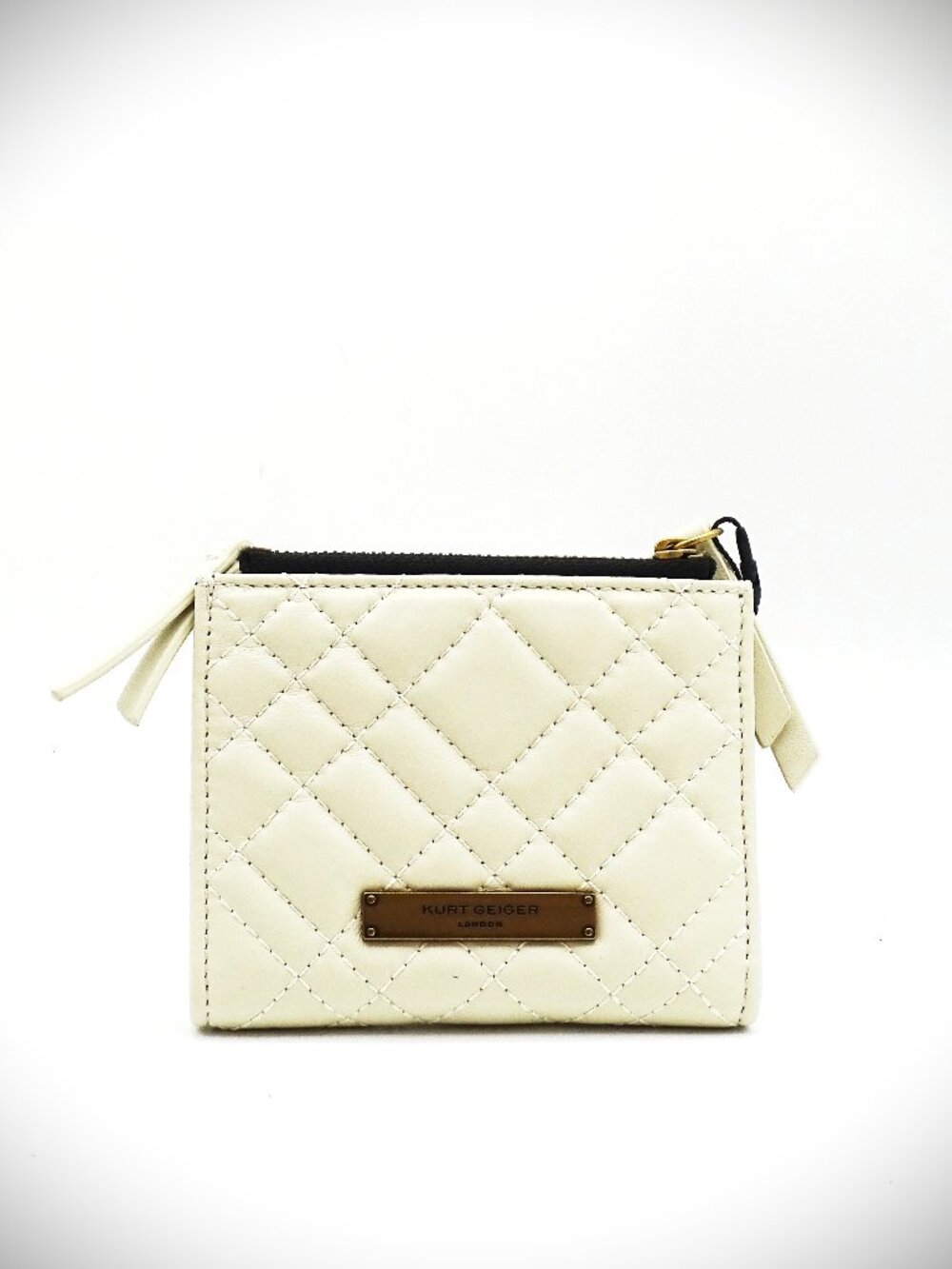KURT GEIGER Brixton Bone Color Quilted Leather Mini Card Wallet